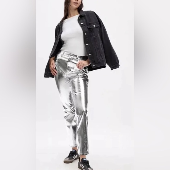 GAP Women's cheeky straight high rise Silver Pants 10p - Picture 4 of 11